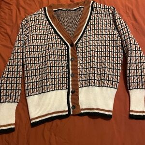 SHEIN Brown and Cream Checkered Cardigan